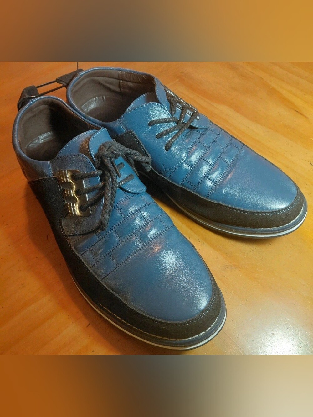 Men's Blue Faux Leather Lace Up Casual Loafers Size 9.5 Shoes